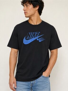 Nike The Nike Tee Black Blue Graphic Logo T-Shirt XL